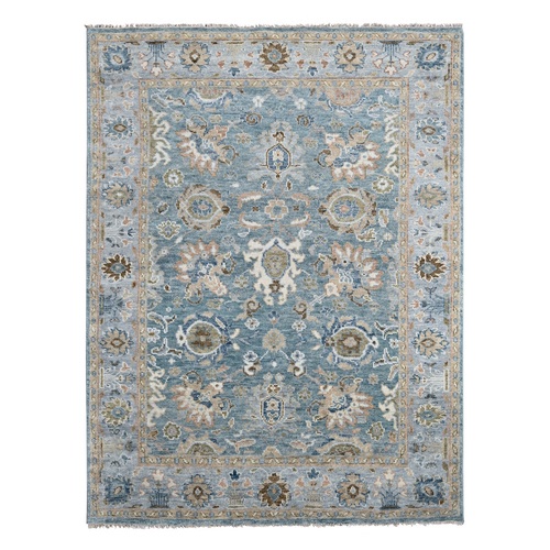 Silver Blue, Soft and Vibrant pile, Transitional, 100% Wool, Hand Knotted, Oushak Design, Oriental Rug