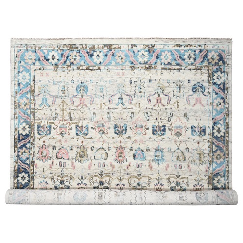 Ivory and Sky Blue, Hand Knotted, Mahal Design, Supple Collection, Soft and Vibrant pile, 100% Wool, Vegetable Dyes, Oversize Oriental Rug