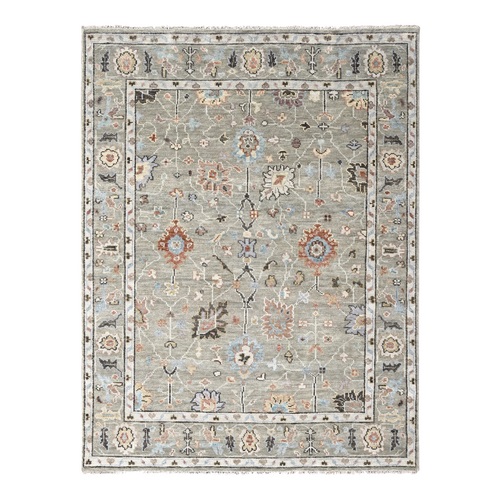 Taupe Green, Pure Wool, Oushak Design Supple Collection, Thick and Plush, Hand Knotted, Oriental Rug