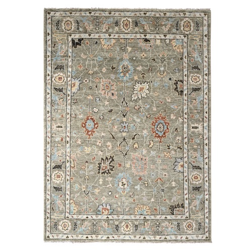 Taupe Green, Pure Wool, Oushak Design Supple Collection, Thick and Plush Hand Knotted, Oriental Rug