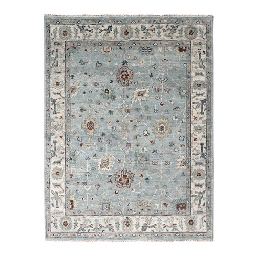 Light Blue and Ivory, Oushak Inspired Design, Hand Knotted, Supple Collection, Soft Pile, Natural Dyes, Sustainable Oriental Rug  