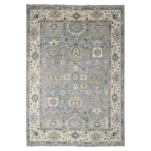 Silver Blue & Ivory, Supple Collection, Oushak Design, Hand Knotted, Plush and Lush, Organic Wool, Oriental Rug 