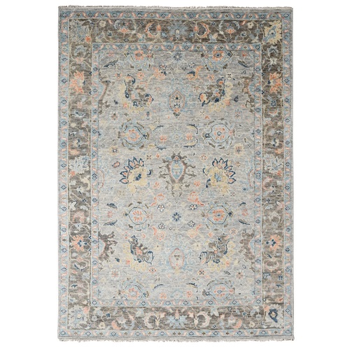 Grey, Transitional Natural Dyes, Hand Knotted, Pure Wool, Soft Pile Oushak Inspired Supple Collection, Oriental Rug