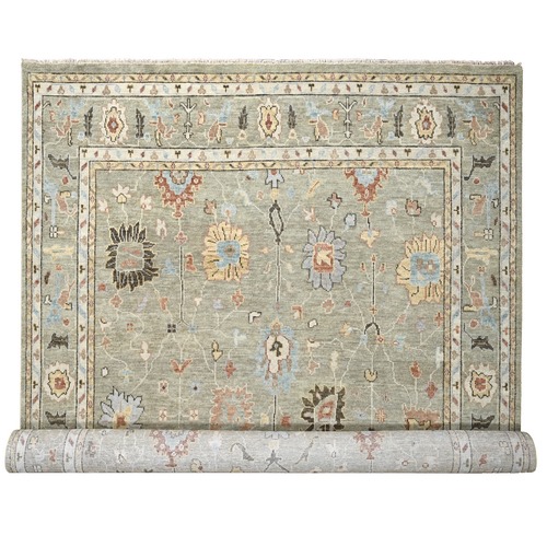 Taupe Green, Transitional Oushak Design Supple Collection, Thick and Plush Pure Wool Hand Knotted, Oversize Oriental Rug