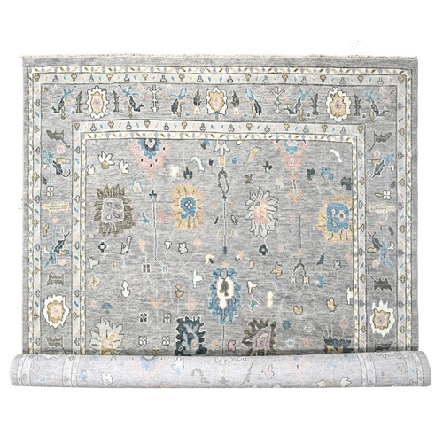 Light Gray with Pop of Color, Vegetable Dyes, Oushak Design, Plush and Lush, Supple Collection, Pure Wool, Hand Knotted, Oversize Oriental Rug