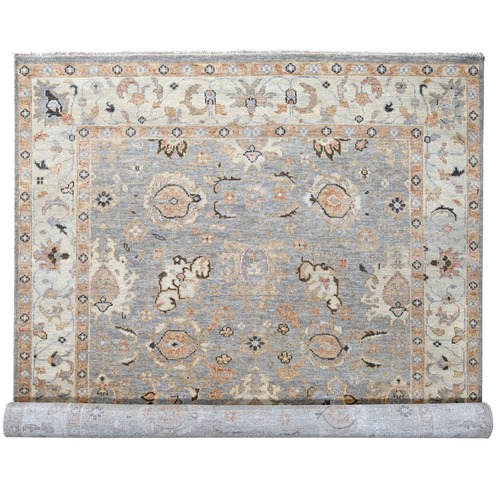 Grey and Ivory, 100% Wool, Hand Knotted Oushak Inspired Supple Collection, Plush and Lush, Oriental Rug