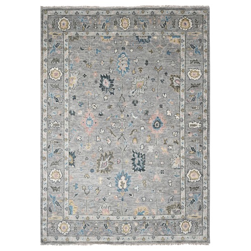Light Gray with Pop of Color, Plush and Lush, Oushak Design, Vegetable Dyes, Supple Collection, Natural Wool ,Hand Knotted, Oriental Rug
