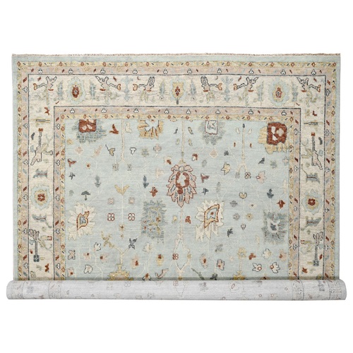 Light Blue and Ivory, Hand Knotted, Oushak Inspired, Supple Collection, Soft and Plush, Sustainable, Oversize Oriental Rug  
