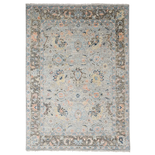 Grey, Hand Knotted, Pure Wool, Transitional Natural Dyes, Soft Pile Oushak Inspired Supple Collection, Oriental Rug