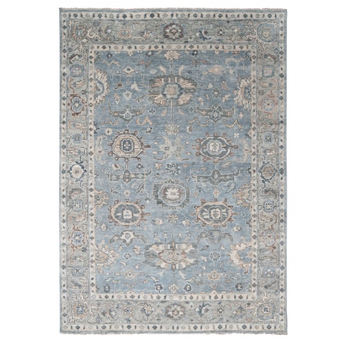 Blue Gray, Thick and Plush, Natural Wool, Hand Knotted, Supple Collection, Oushak Design, Oriental Rug