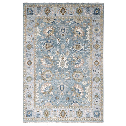 Silver Blue, Transitional, Soft Luxurious Wool, Vibrant pile, Supple Collection, Hand Knotted, Oushak Design, Oriental Rug