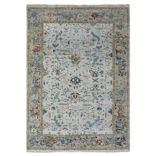 Light Gray, Extra Soft Wool, Hand Knotted, Broken and Erased Persian Heriz All Over Design with Soft Color Pallet, Denser Weave, Oriental Rug