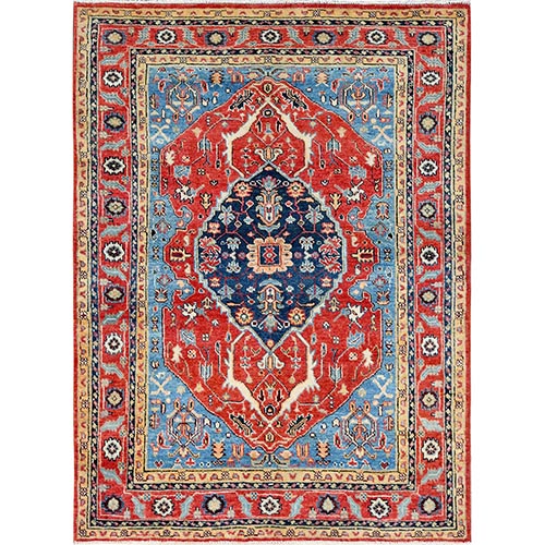Terracotta Red, Afghan Peshawar with Large Medallion Heriz Design, Natural Dyes, 100% Wool, Hand Knotted, Oriental Rug