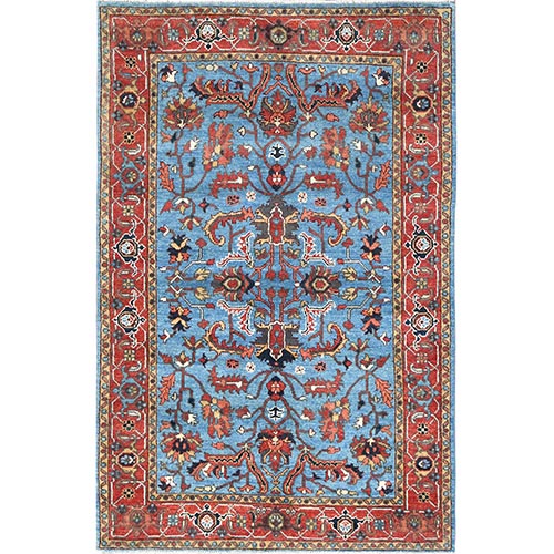 Turkish Blue, Afghan Peshawar with All Over Heriz Design, Natural Dyes, Pure Wool, Hand Knotted, Oriental Rug