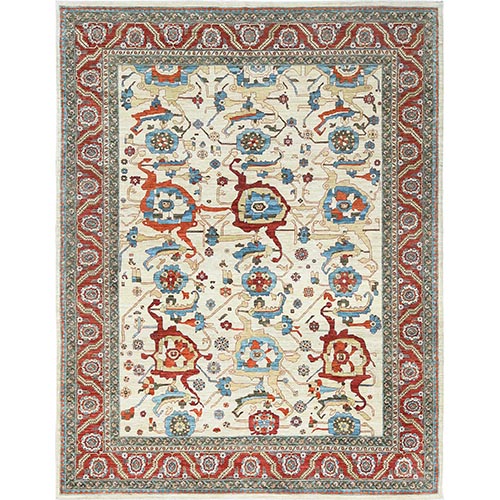 Ivory, Afghan Peshawar with All Over Heriz Design, 200 KPSI, Natural Dyes, Soft Wool Hand Knotted, Oriental Rug