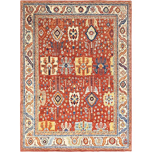Crimson Red, Afghan Peshawar with All Over Heriz Design, 200 KPSI, Vegetable Dyes, Extra Soft Wool Hand Knotted, Oriental Rug