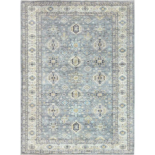 Cloud Gray, Afghan Super Kazak with Geometric Medallions Design, Natural Dyes, 100% Wool, Hand Knotted Oriental Rug
