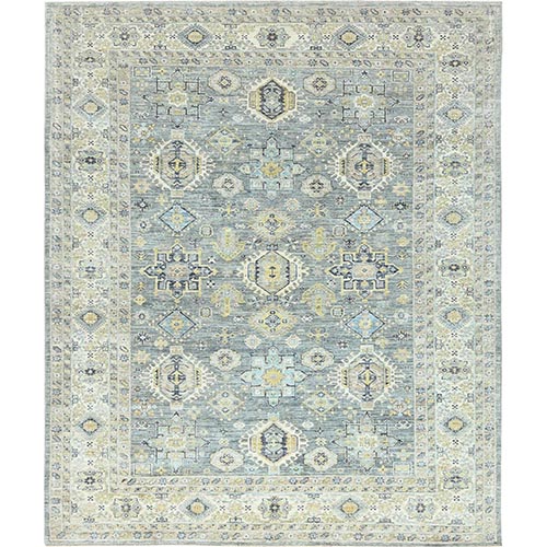 Coin Gray Afghan Super Kazak with Geometric Medallions Design, Natural Dyes, Densely Woven, 100% Wool, Hand Knotted Oriental Rug

