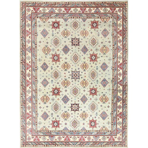 Ivory, Special Kazak with Small Geometric Elements, Natural Dyes, Natural Wool, Hand Knotted, Oversized Oriental Rug