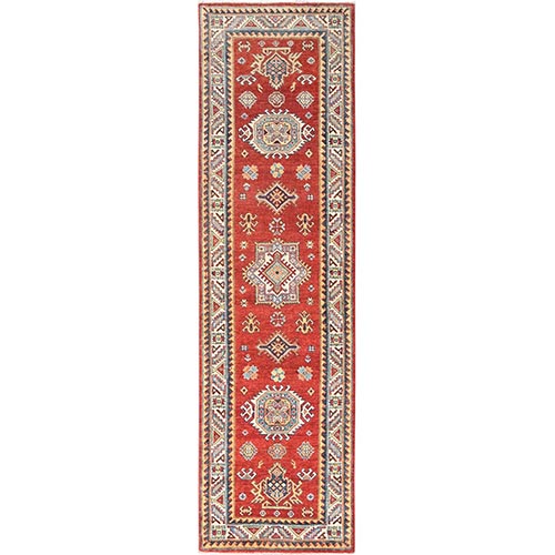 Imperial Red, Special Kazak with Large Medallion, Natural Dyes, 100% Wool, Hand Knotted, Runner Oriental Rug
