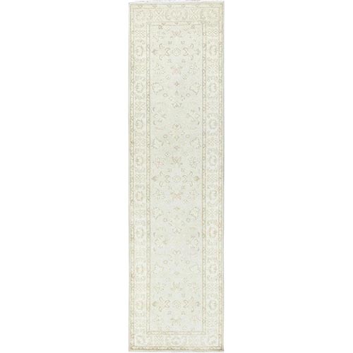 White Dove, Afghan Stone Washed Peshawar, Natural Wool, Hand Knotted, Runner Oriental 