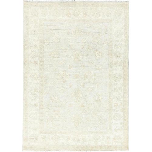 White Dove, Organic Wool, Hand Knotted, Afghan Stone Washed Peshawar, Oriental Rug