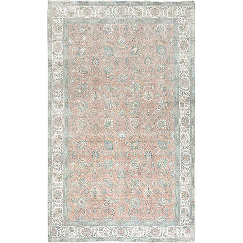 Acorn Brown, Vintage Persian Tabriz with All Over Design, Soft Wool, Hand Knotted, Oriental Rug