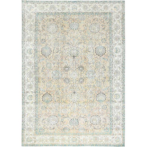 Light Tan, Vintage Persian Tabriz with Intricate Flower Pattern, Organic Wool, Hand Knotted, Oriental Rug