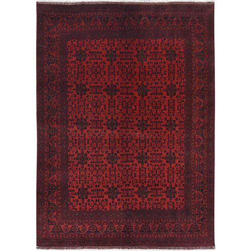 Apple Red, Afghan Andkhoy with Tribal Design, Organic Wool, Hand Knotted Oriental 