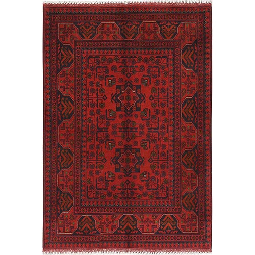 Candy Red, Afghan Andkhoy with Village Design, 100% Wool, Hand Knotted Oriental 