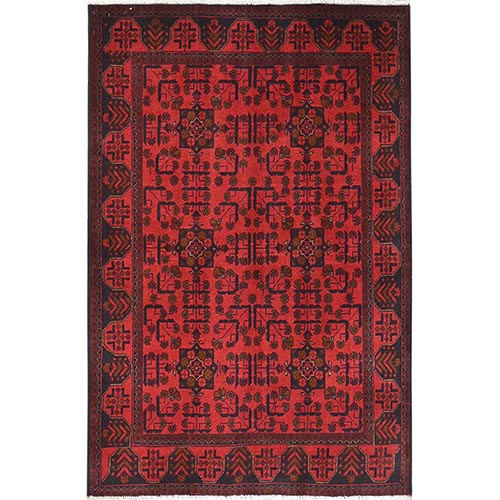 Madder Red, Afghan Andkhoy with Tribal Design, Soft Wool, Hand Knotted Oriental Rug