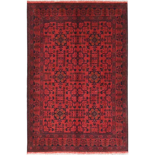 Madder Red, Afghan Andkhoy with  Tribal Design, 100% Wool, Hand Knotted Oriental Rug