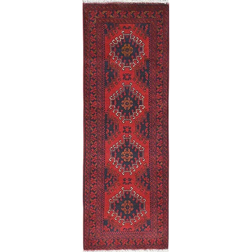 Lipstick Red, Afghan Andkhoy with Geometric Pattern, Organic Wool Hand Knotted, Oriental Rug