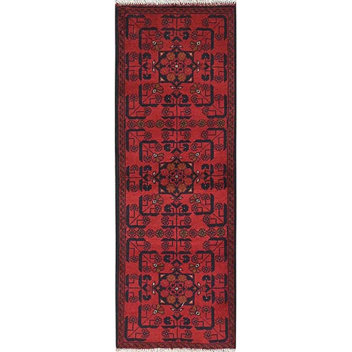 Rose Red, Afghan Andkhoy with Geometric Pattern, Extra Soft Wool Hand Knotted, Oriental 