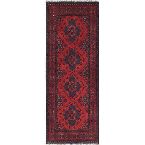 Candy Red, Afghan Andkhoy with Geometric Pattern, Natural Wool Hand Knotted, Oriental 