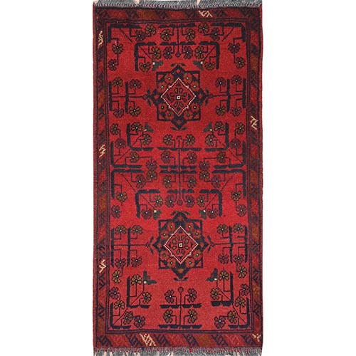 Lipstick Red, Afghan Andkhoy with Geometric Pattern, Extra Soft Wool Hand Knotted, Oriental 