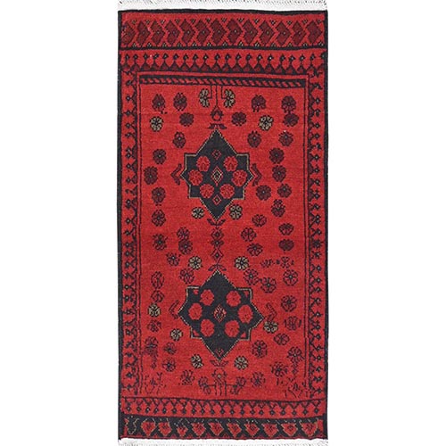 Barn Red, Afghan Andkhoy with Geometric Pattern, Natural Wool Hand Knotted, Oriental Rug