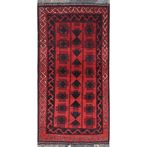 Imperial Red, Afghan Andkhoy with Geometric Pattern, 100% Wool Hand Knotted, Oriental Rug