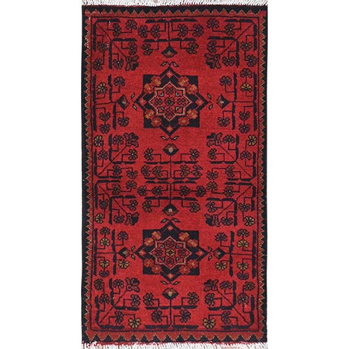 Candy Red, Afghan Andkhoy with Geometric Pattern, Soft Wool Hand Knotted, Oriental Rug