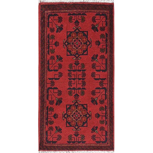 Lipstick Red, Afghan Andkhoy with Geometric Pattern, Pure Wool Hand Knotted, Oriental Rug