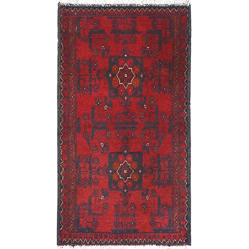 Imperial Red, Afghan Andkhoy with Geometric Pattern, Natural Wool Hand Knotted, Oriental Rug