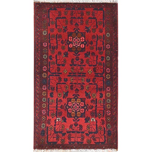 Rose Red, Afghan Andkhoy with Geometric Pattern, Organic Wool Hand Knotted, Oriental Rug