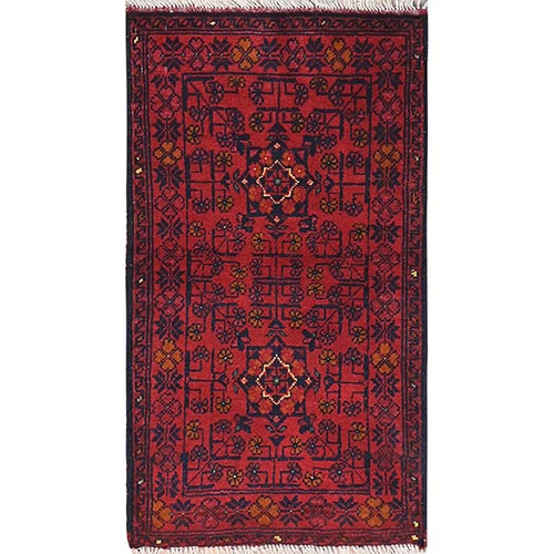 Apple Red, Afghan Andkhoy with Village Design, Pure Wool, Hand Knotted Oriental Rug