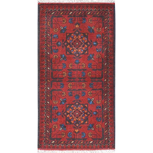 Berry Red, Afghan Andkhoy with Tribal Design, Soft Wool, Hand Knotted Oriental Rug