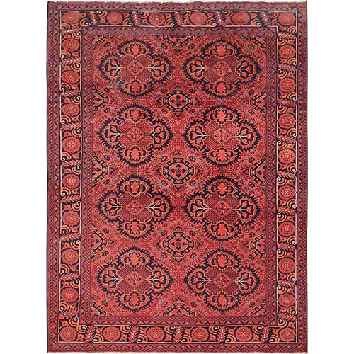 Candy Red, Afghan Andkhoy with Rosette Design, Soft Wool, Hand Knotted Oriental Rug