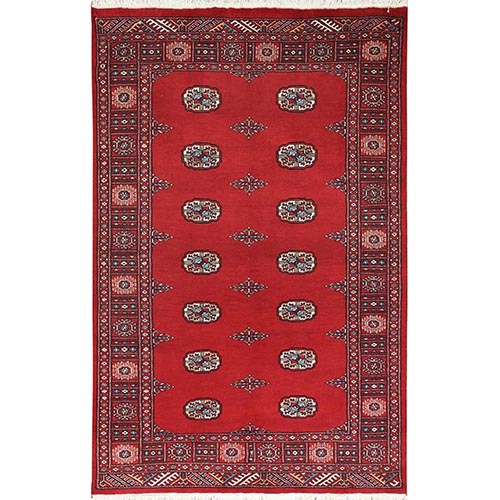 Rich Red, Princess Bokara with Tribal Medallions, Natural Dyes, 100% Wool, Hand Knotted Oriental Rug


