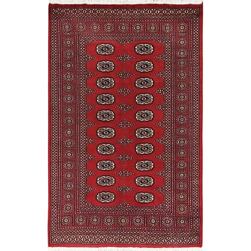 Scarlet Red, Princess Bokara with Tribal Medallions, Natural Dyes, Pure Wool, Hand Knotted Oriental Rug 